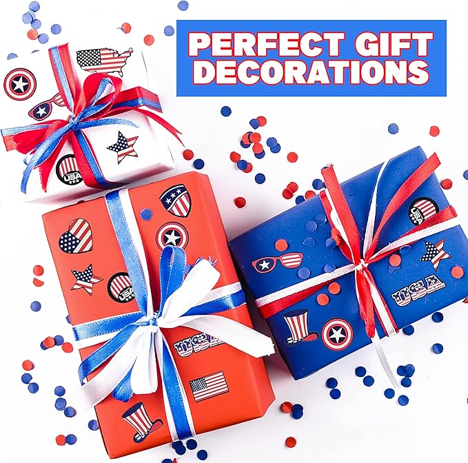Artcreativity Assorted USA Stickers, Patriotic Stickers for Kids, 100 Sheets with Over 1,000 American Flag Stickers, Memorial Day Crafts for Kids, Memorial Day Stickers Decorations