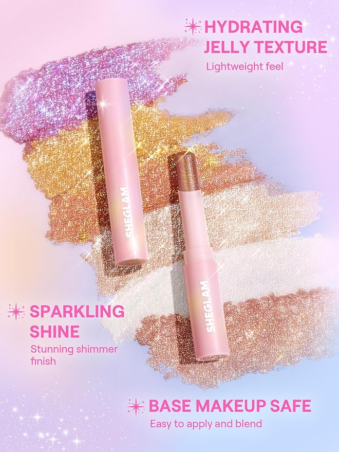 SHEGLAM Crystal Jelly Glaze Stick Eye Shadow Stick Eyeliner Brightener Pencil Crayon with Brush Easy to Blend Long Lasting Shimmer Eyeshadow-Rock Star