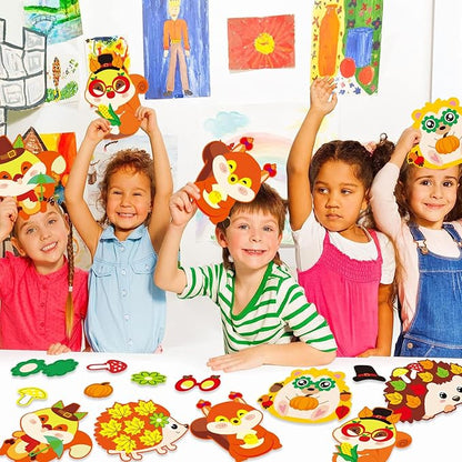 Qyeahkj 36 Sets Fall DIY Art Craft Kits Hedgehog Squirrel Ornaments Art Sets Fall Leaf Stickers Arts and Crafts Bulk for Kids Thanksgiving Classroom Activities Party Decorations