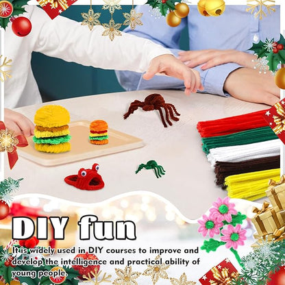 LOKUNN Pipe Cleaners, 200 Pcs Dark Brown Pipe Cleaners Craft Set, Solid Color Chenille Stems, DIY Arts and Crafts with Adhesive Eyes and Storage Box, Christmas Halloween Decoration Art Supplies