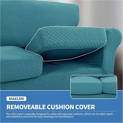 MAXIJIN 2 Piece Jacquard Chair Covers with Arms Super Stretch Non Slip Chair Slipcover for Living Room Dogs Pet Friendly Elastic Sofa Couch Protector Armchair Cover (Chair, Peacock Blue)