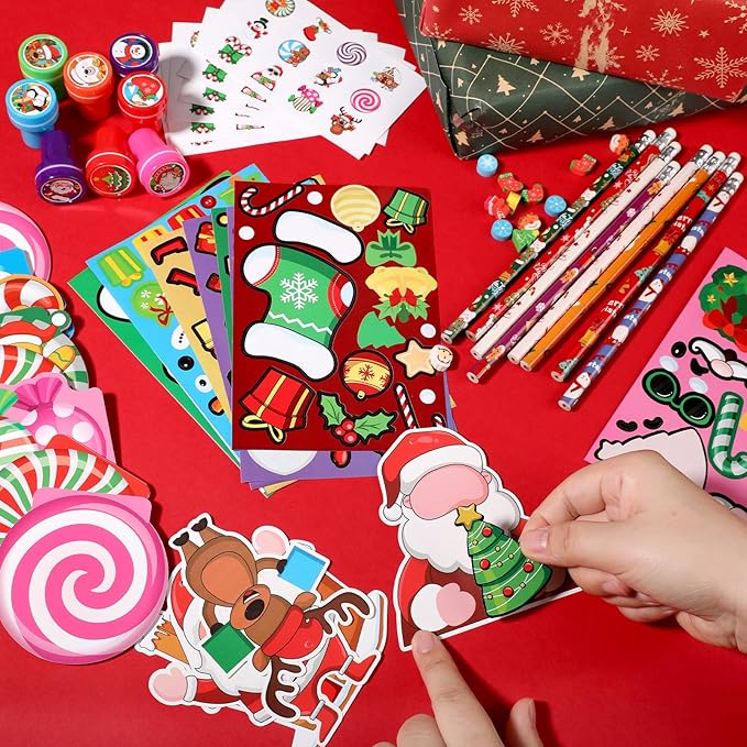 BenLouis Christmas School Stationery Set Party Favors Xmas Classroom Gift Prizes Bulk for Students Kids Holiday Stockings Pinata Filler Christmas School Goodie Bag Stuffers Decor（12set Gingerbread）