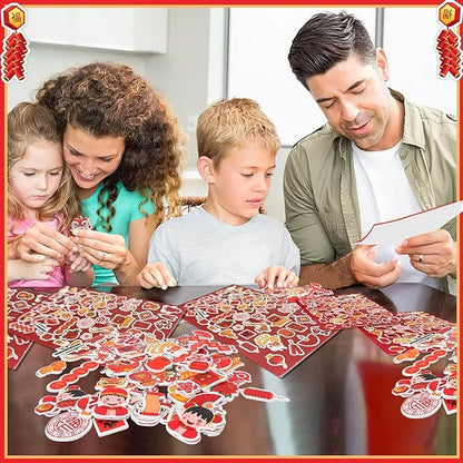 JULBEAR 300pcs Chinese New Year Foam Stickers 2026 Year Candy Sticker Chocolate Labels Sticker for Chinese New Year Spring Festival Decoration Party Favor Gift Card Supplies