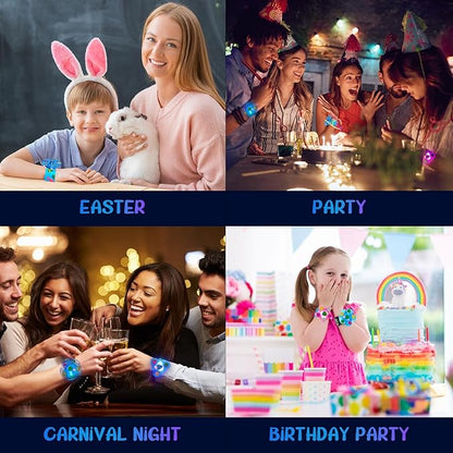 SEKEAHU 25 PCS Light Up Fidget Rotating Toy + 25PCS Slap Bracelets, Dinosaur Valentines Party Favors Stocking Stuffers for Kids 4-8-12 Goodie Bag Stuffers Glow in The Dark Supplies Gifts