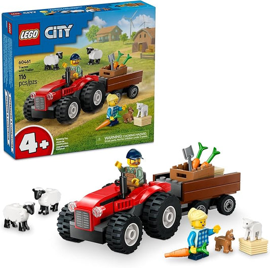 LEGO City Red Farm Tractor with Trailer & Sheep Toddler Learning Toy - Farm Toy with Tractor and Animal Figurines - Preschool Toy for Boys and Girls, Ages 4+ - Gift for Birthdays and Holidays - 60461