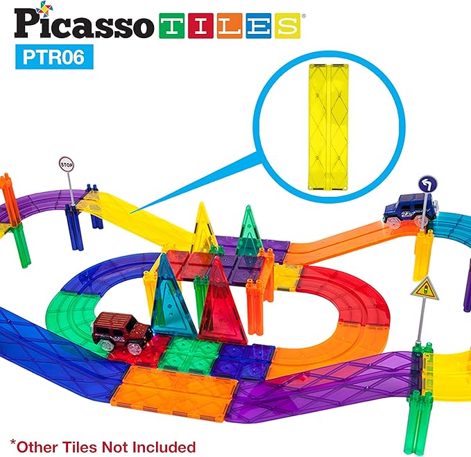 PicassoTiles 6 Piece Race Track Ramp Magnetic Building Block Set Magnet Tiles Construction Toy STEM Learning Kit Education Playset Playboard Pretend Play Stacking Blocks Child Brain Development PTR06