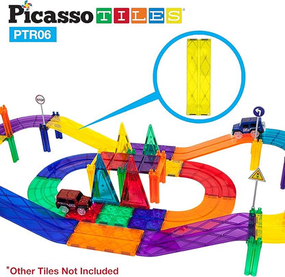 PicassoTiles 6 Piece Race Track Ramp Magnetic Building Block Set Magnet Tiles Construction Toy STEM Learning Kit Education Playset Playboard Pretend Play Stacking Blocks Child Brain Development PTR06