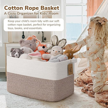 Goodpick Woven Storage Baskets for Organizing 22”x17”x12” Large Blanket Basket for Living Room Home Decor, Rope Nursery Toy Storage for Kids Baby Laundry Basket with Handles