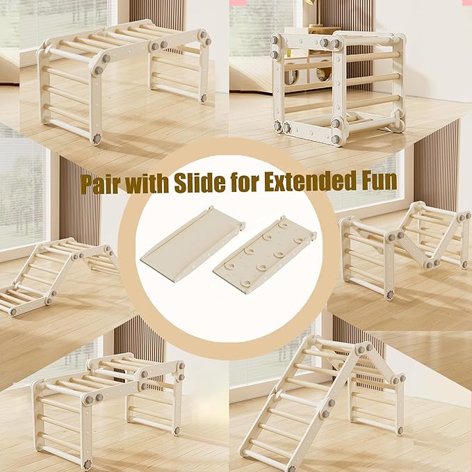 Montessori Climbing Set,Kids Pikler Triangle Set,Plastic Toddler Climbing Toys,Multifunction Foldable Indoor Kids Gym with Slide(Gray)