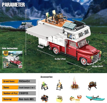 Car Building Block, 2-in-1 Camper Van Building and Farm Pickup Truck Building Set Toy for Adult, Retro Rvs Building Block Kit Set, 2188pcs