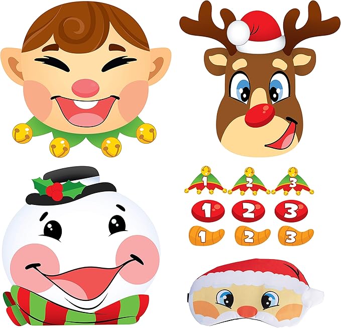 JOYIN 3 Christmas Pin the Tail Games for Christmas Party, Pin the Hat on Elf, Pin the Nose on Reindeer, Pin the Carrot on Snowman Game Pack with Christmas Blindfold. Christmas Party Game and Accessory
