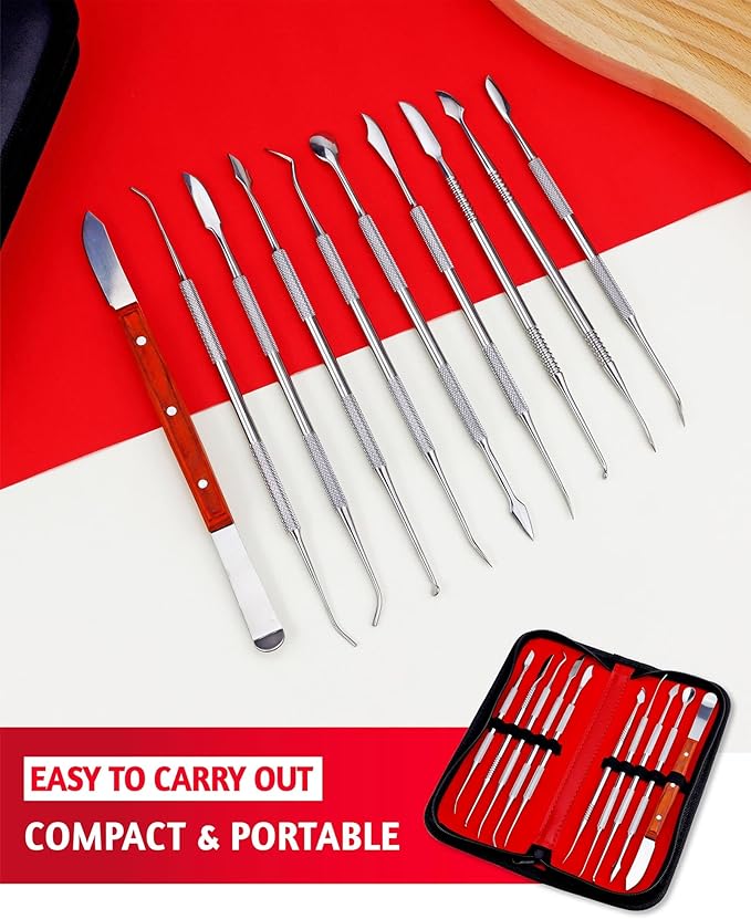 YETOOME 10 Pcs Dental Wax Carving Tools Set with Case, Stainless Steel Clay Sculpting Pottery Sculpture Tools for Dental Pottery Sculpting Plaster Carving