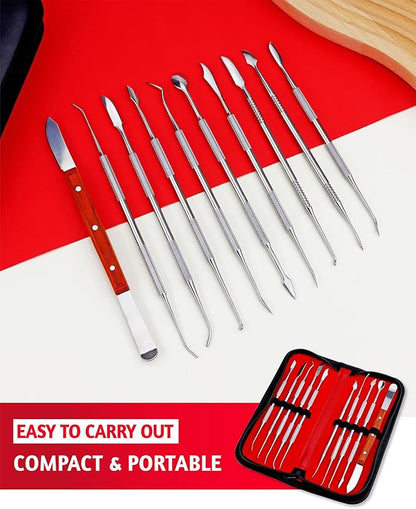 YETOOME 10 Pcs Dental Wax Carving Tools Set with Case, Stainless Steel Clay Sculpting Pottery Sculpture Tools for Dental Pottery Sculpting Plaster Carving