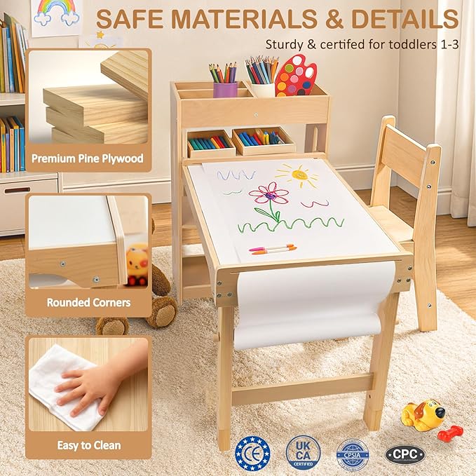 WINGYZ Sensory Table and Chairs, Toddler Activity Table and 2 Chair Set with Storage Cabinet & Bins, 6 in 1 Kids Desk Art Table with Paper Roll for Playrooms Daycare, Sensory Tables for Toddler Gifts
