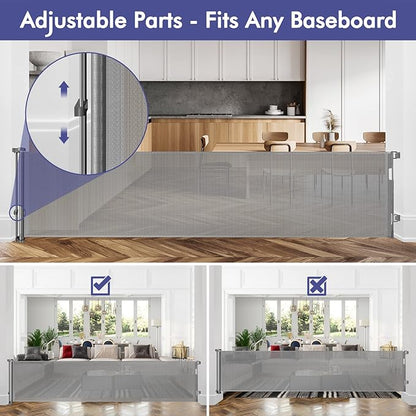 145 Inch Extra Wide Retractable Baby Gate for Large Openings Long Baby Gate Indoor Outdoor Mesh Baby Gate Retractable Gate Dog Gates for The House Extra Wide Retractable Dog Gate for Doorways, Gray