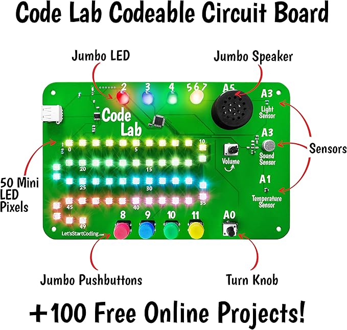 Code Lab All-Inclusive Coding Kit for Kids 8-12+ and Teens. Premium STEM Learning Toy for Boys & Girls Teaches C++ Programming. Includes Over 60 Electronic Components and Over 100 Online Lessons