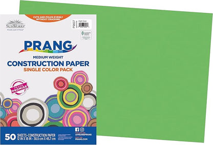 Prang (Formerly SunWorks) Construction Paper, Bright Green, 12" x 18", 50 Sheets