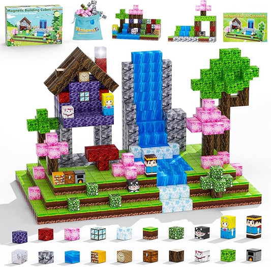 Magnetic Blocks, 108PCS Magnetic Building Blocks for Kids, STEM Build Magnetic Forest World Set for Toddler Birthday Xmas Gifts, Montessori Sensory Toys for Boys Girls Aged 3-12, 1" Magnetic Cubes