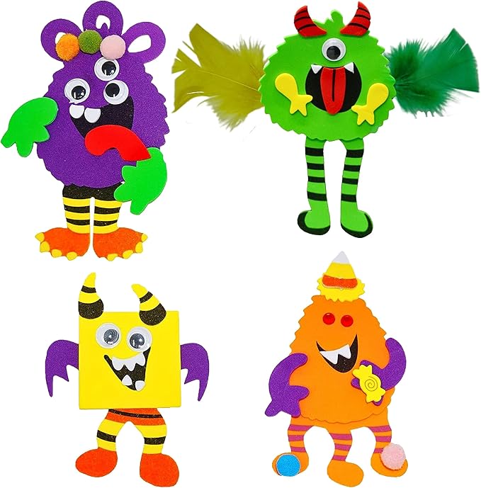 4E's Novelty Halloween Crafts for Kids (12 Pack) Silly Monsters Foam Magnet Fall Crafts for Kids Bulk, Halloween Party Activities for Kids Ages 3-5, 4-8