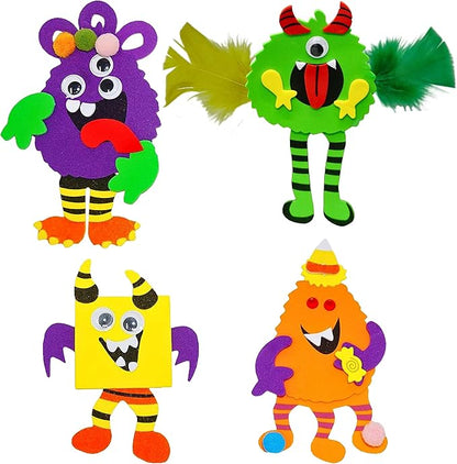 4E's Novelty Halloween Crafts for Kids (12 Pack) Silly Monsters Foam Magnet Fall Crafts for Kids Bulk, Halloween Party Activities for Kids Ages 3-5, 4-8