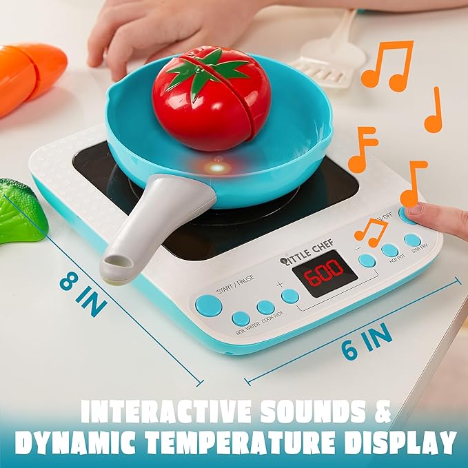 JOYIN Toy Food Set for Kids Kitchen, Pretend Play for Toddlers 1-3, Play Kitchen Appliances with Pots, Pans, Induction Cooker, Cutting Vegetables, Fake Food, Gift for Boys and Girls, Cooking Toy Set