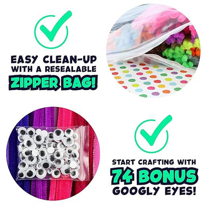 Carl & Kay 600 Pipe Cleaners & 74 Googly Eyes - Chenille Stems Craft - Colorful Pipe Cleaners for Kids - Bulk Soft Fuzzy Stems