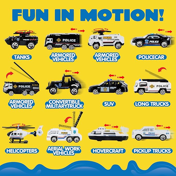 JOYIN 25 in 1 Police Rescue Truck Car Toy Set with Sounds and Lights, Mini Vehicles in Carrier Truck, Play Police Patrol Rescue Vehicle Toy, Birthday Gifts for Over 3 Years Old Boys, Easter Basket