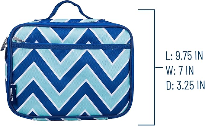 Wildkin Kids Insulated Lunch Box Bag for Boys & Girls, Reusable Lunch Box Perfect for Elementary, Ideal for Snack Bento Bags (Chevron Blue)