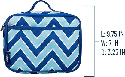 Wildkin Kids Insulated Lunch Box Bag for Boys & Girls, Reusable Lunch Box Perfect for Elementary, Ideal for Snack Bento Bags (Chevron Blue)