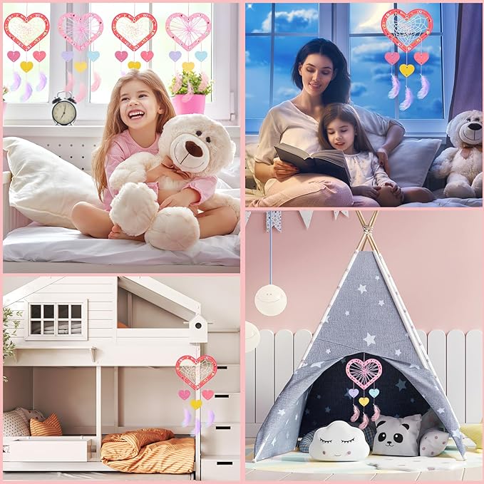 8Pack Dream Catcher Craft Kit for Kids Paint You Own Love Heart Wooden Dream Catcher Wooden Art and Craft Heart Cutous Unfinished Dream Catcher Wood Dream for Party Classroom Art Activity Project