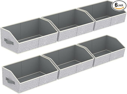 Homsorout Storage Bins for Shelves - Large Trapezoid Closet Shelf Organizer, Fabric Organization Bins with Handles, Storage Baskets for Clothes, Towel, Purse, 6 Pack, Light Gray
