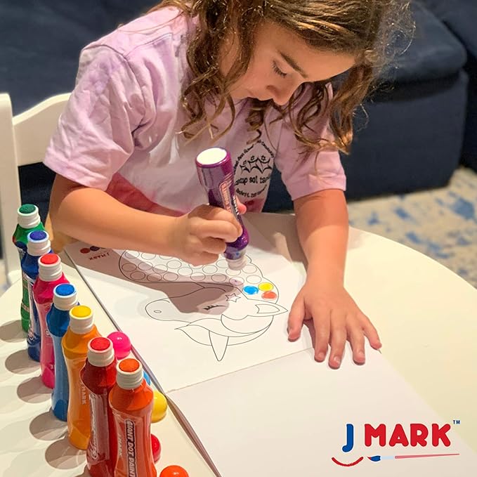 J MARK Jumbo Washable Dot Markers for Toddlers –Dabbers (3 Oz each) with Educational Activity Book – Dot Markers Washable -Easy Grip Bingo Daubers for kids, Arts Crafts Dot Markers for Kids