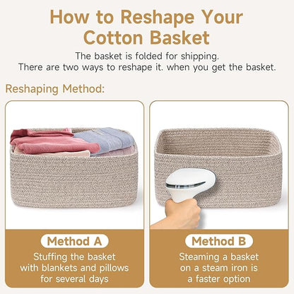3-Pack Storage Baskets for Organizing | Woven Shelf Toy Basket | Rope Baskets for Gifts Empty | Closet Organizer Bins with Handles | Cube Decorative Box | 13.7×7.1×6.7” | Red