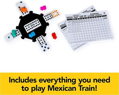 Spin Master Games, Mexican Train Dominoes Set in Aluminum Carry Case, Includes Colorful Trains for Fun-Filled Family Game Night, for Kids & Family, 2-8 Players, for Ages 8 & Up