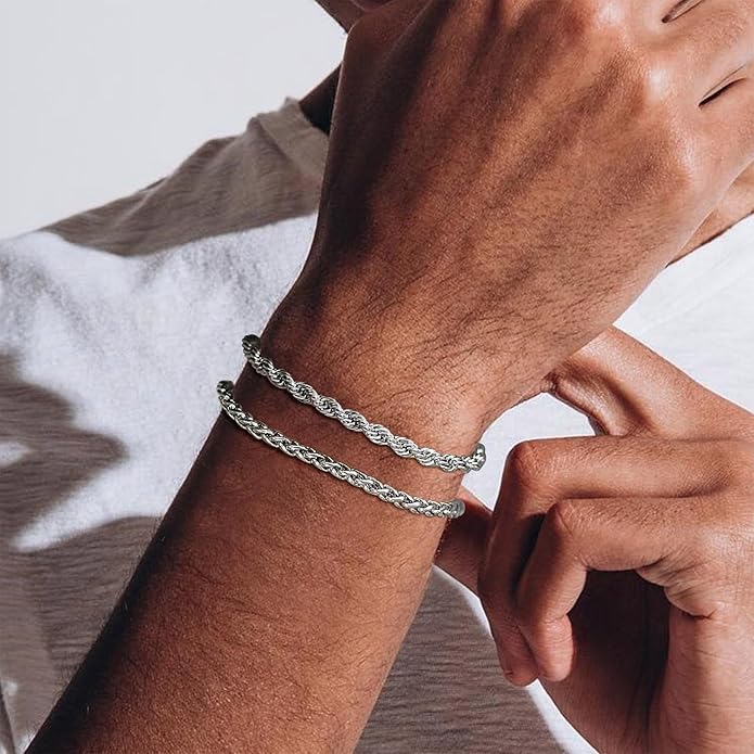 PEALICIOUS Bracelets for Men Jewelry as 2 PCS Silver/Gold Bracelet for Men Chain, 7-10In Stainless Steel Bracelets for Men Fathers Days Gifts for Boys Pulseras Para Hombres Mens Accessories