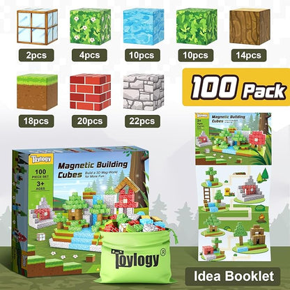 100PCS Magnetic Blocks-Build Mine Magnet World Set for Boys & Girls Age 3-5 6-8, STEM Sensory Toys for Toddlers Gifts for 3+ Years Old Girls Boys,1" Magnet Cubes Classroom Must Haves Construction Toys