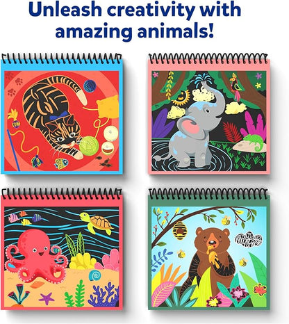 Skillmatics Magical Scratch Art Book for Kids - Animals, Craft Kits & Supplies, DIY Activity & Stickers, Gifts for Toddlers, Girls & Boys Ages 3, 4, 5, 6, 7, 8, Travel Toys