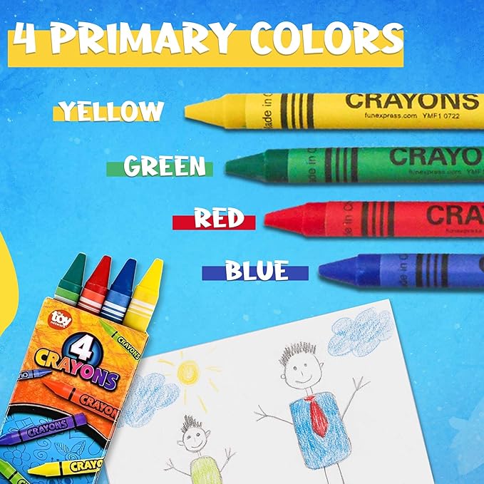 Crayons Bulk Pack Case Of 144 4-Packs, Premium Color Crayons for Kids and Toddlers, Non-Toxic, for Party Favors, Restaurants, Goody Bags, 576 Crayons! (144 Crayon Packs Only)