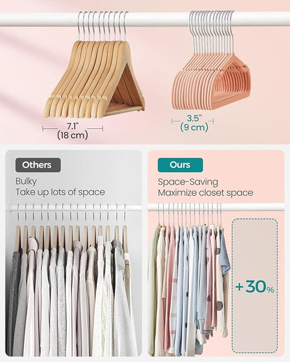 SONGMICS Baby Hangers 50 Pack, 11 x 6.9 Inches, Kids Hangers for Closet, Non-Slip Velvet Hangers, Childrens Hangers, Space-Saving Clothes Hangers, Wide Shoulder Notches, Coral Pink UCRF037R01