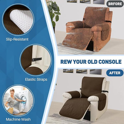 Easehomey 100% Waterproof Recliner Chair Covers, Non-Slip Recliner Covers that Stay in Place with Two Pocket Elastic Band Washable Reclining Chair Cover Furniture Protector for Kids,Pets(Coffee,23.6")