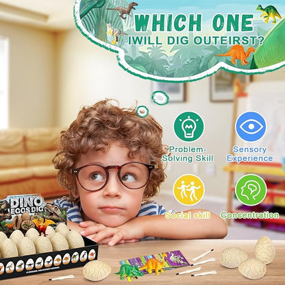 Dinosaur Eggs Excavation Dig Kit - 12 Unique Eggs Dinosaur Toy, Easter Eggs Science STEM Gifts for Boys Girls Dinosaur Egg Toys for Age 6-8 8-12 Year Old