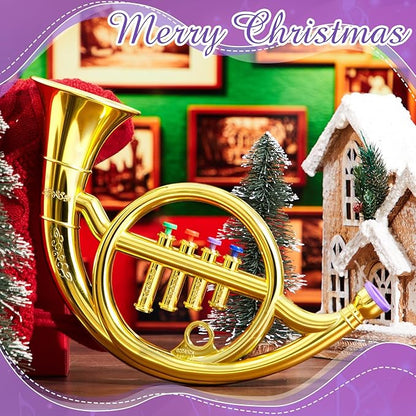 Lewtemi Gold Horn Musical Instruments Toy for Kid Toddler Fake Plastic Preschool Music Toy Gift Portable Wind Instrument Early Educational Teaching Songs Gifts for Toddlers Children