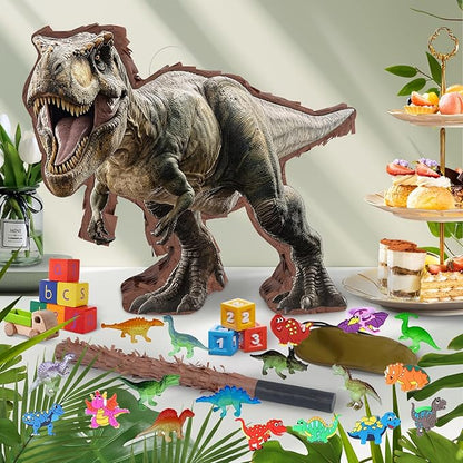142 Pcs Dinosaur Piñata Party Set - Small Jungle Dinosaur Piñata Set with Blindfold and Bat Include Kids Dinosaur Themed Party Favors for Boys and Girls(Small Size Piñata 14.5”x12.5”x3”)