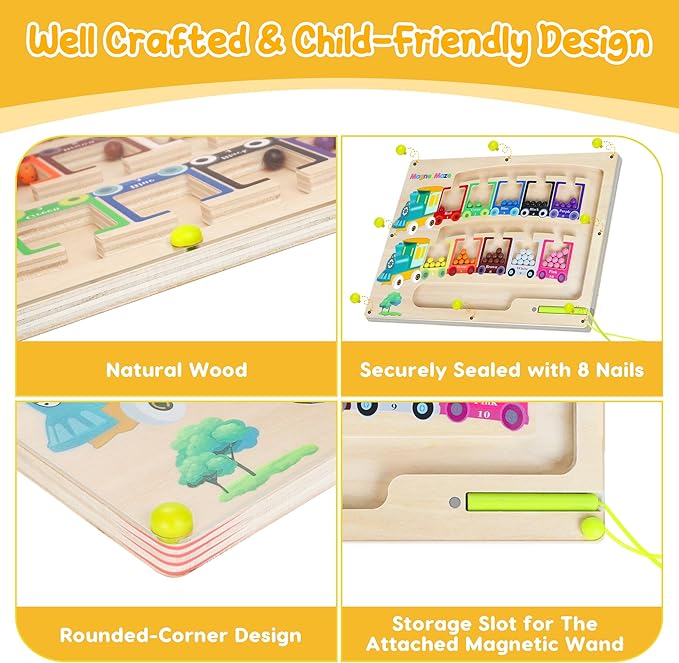 Magnetic Color & Number Maze Montessori Wooden Magnet Puzzle Game Board Montessori Color Matching Learning Counting Puzzle Board Toddler Fine Motor Skills Toys Gift