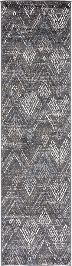 SAFAVIEH Amsterdam Collection Runner Rug - 2'3" x 8', Dark Grey & Grey, Modern Design, Non-Shedding & Easy Care, Ideal for High Traffic Areas in Living Room, Bedroom (AMS110F)