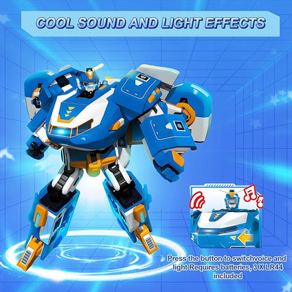 Super Wings 3-in-1 World Aircraft Transforming Robot with Light and Sound Effects, with a 2‘’ Transformable Robot Jett, Transformable Toy Role Play Toys for Kids, Gifts for Boys & Girls Age 3+ Blue