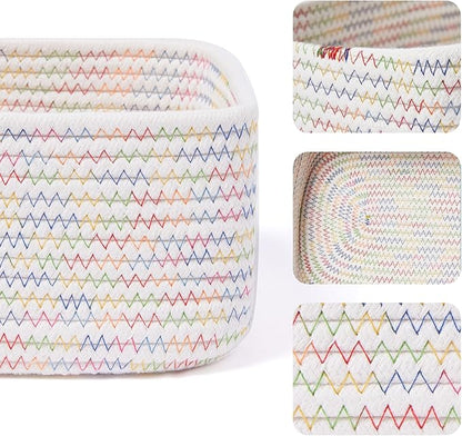 MiniArk Small Storage Baskets for Organizing | Closet Organizer Bins | Shelf Toy Basket | Woven Rope Baskets | Cube Decorative Box | Shallow Basket | 11.5x7.5x4.7” | 4 Packs Rainbow