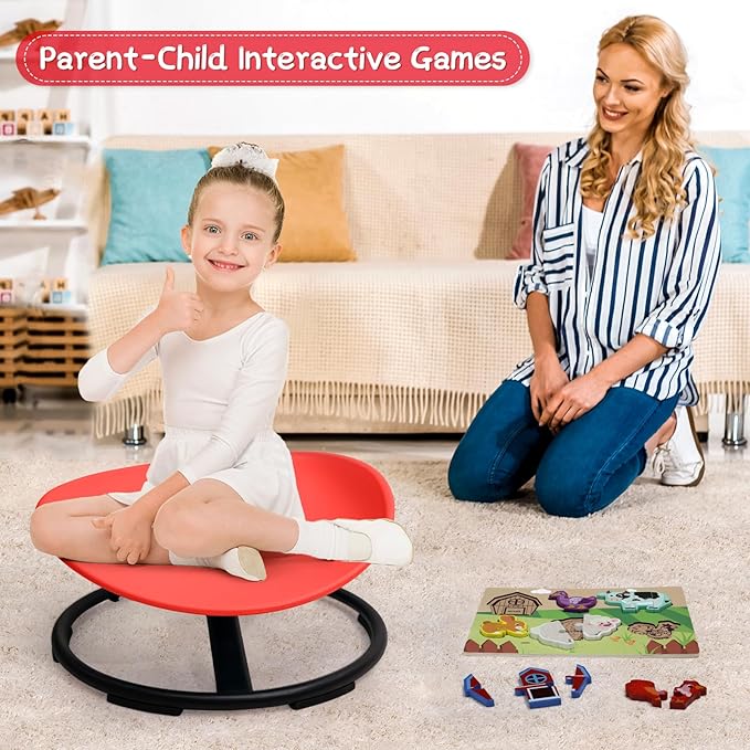 Kids Sensory Swivel Chair, Sensory Spin Chair for Autism Kids, Body Coordination Training Chair, Spin Seat, Metal Base, Non-Slip Design, (Red)