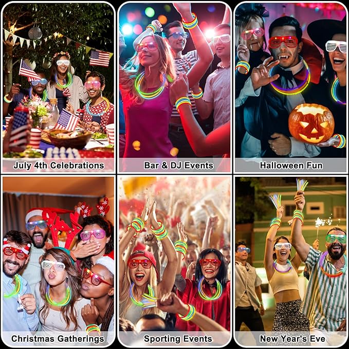 325 Pcs Glow in the Dark Party Supplies,Light Up Party Favors With 300 Pcs Glow Sticks Bracelets & 25 Pcs LED Glasses,Neon Party Favors for Glow Party Wedding Concert Halloween Raves Birthday