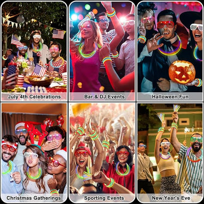 325 Pcs Glow in the Dark Party Supplies,Light Up Party Favors With 300 Pcs Glow Sticks Bracelets & 25 Pcs LED Glasses,Neon Party Favors for Glow Party Wedding Concert Halloween Raves Birthday